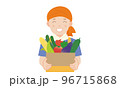段ボールに入った夏野菜を持つ農家の男性  96715868