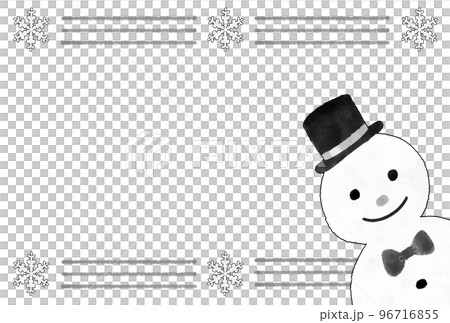 シンプルな雪だるまのはがきテンプレート　白黒（グレースケール） 96716855