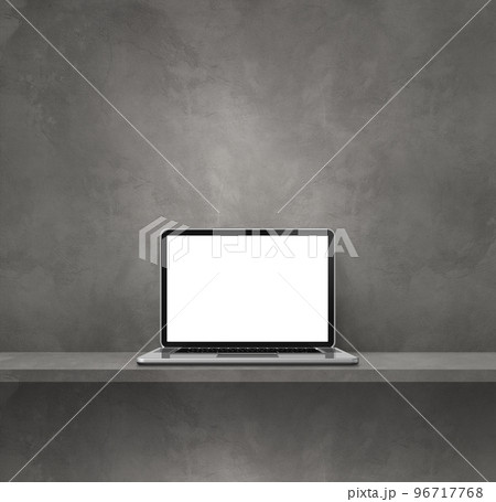 Laptop computer on grey shelf. Square background Laptop computer on grey shelf. Square background 96717768