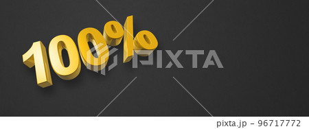 100% number. 3D illustration isolated on black. Horizontal banner 96717772