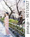 着物で京都を観光する女性　桜　春 96719527