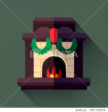 Classic Christmas Fireplace. Happy new year decoration. Merry Christmas holiday. Classic Christmas Fireplace. Happy new year decoration. Merry Christmas holiday. 96719839