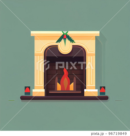 Classic Christmas Fireplace. Happy new year decoration. Merry Christmas holiday. 96719849