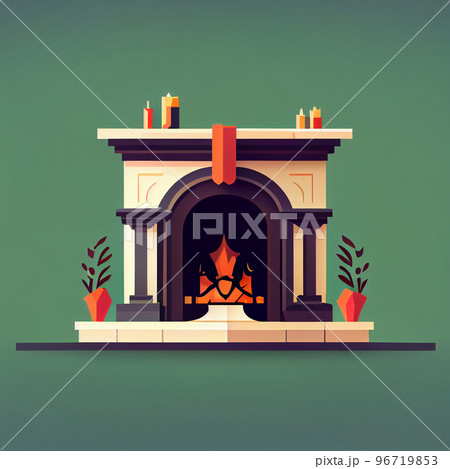 Classic Christmas Fireplace. Happy new year decoration. Merry Christmas holiday. 96719853