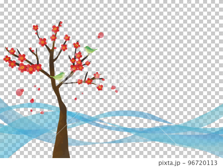 水彩風　梅の花とうぐいすフレーム2 96720113