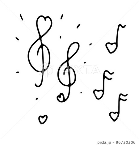 Doodle cute musical signs in the shape of a heart Doodle cute musical signs in the shape of a heart 96720206