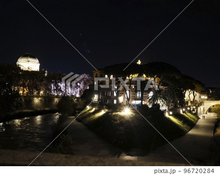 Rome tiberina tiber island view at night 96720284