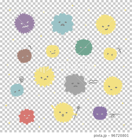 手描きの色々な表情のウイルス･菌･花粉･ハウスダストのセット - 感染症･病気･アレルギーのイメージ 96720801