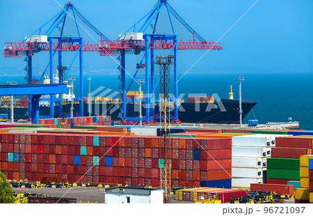 industrial seaport infrastructure, commercial dock and container warehouse, sea, cranes and cargo ship, concept of sea cargo transportation industrial seaport infrastructure, commercial dock and container warehouse, sea, cranes and cargo ship, concept of sea cargo transportation 96721097