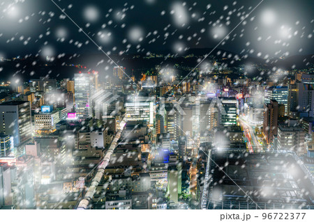 【冬素材】仙台市夜景雪景色イメージ【宮城県】 96722377