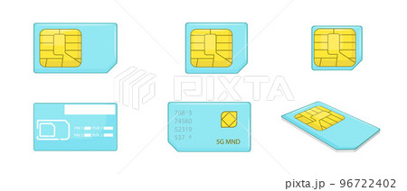 Sim phone card icons set cartoon vector. Mobile holding. Sim card Sim phone card icons set cartoon vector. Mobile holding. Sim card 96722402