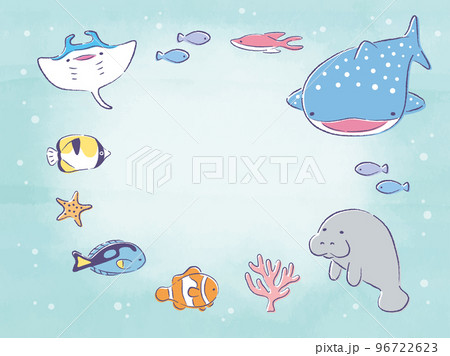 海の生き物のかわいいフレーム 海の生き物のかわいいフレーム 96722623