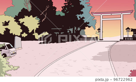 神社の境内のイラスト【鳥居・樹木・寺院・敷地・庭園・古都・参道・夕暮れ・和風・秋・観光旅行】 96722962