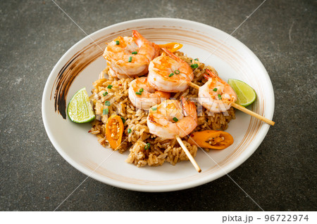 fried rice with shrimps skewers fried rice with shrimps skewers 96722974