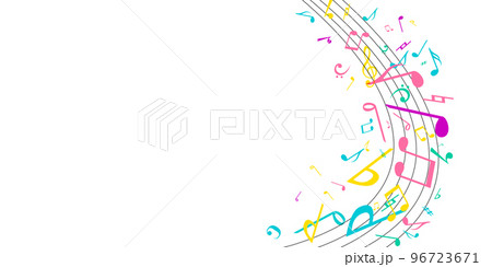 カラフルメロディー音楽、音符の背景イラストベクター素材 96723671