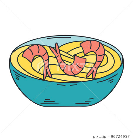 Egg udon noodles with shrimp isolated vector illustration 96724957