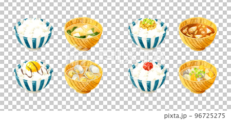 一套米飯和味噌湯日本手繪水彩插圖 96725275