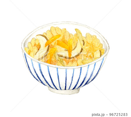 炊き込みごはん（かやくごはん）　和食の手描き水彩イラスト素材 96725283