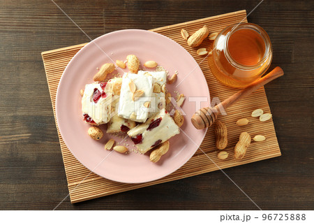 Concept of tasty food with nougat, top view Concept of tasty food with nougat, top view 96725888