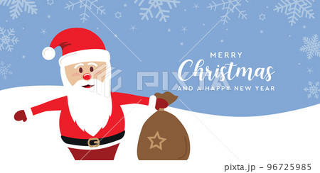 christmas greeting card with cute santa claus on snowy background christmas greeting card with cute santa claus on snowy background 96725985