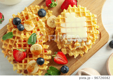 Concept of tasty food with wafers, close up 96726082