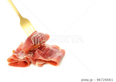 Concept of delicious Spanish cuisine - jamon, isolated on white background Concept of delicious Spanish cuisine - jamon, isolated on white background 96726661