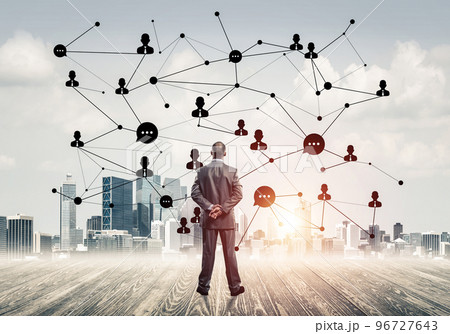 Social connection concept drawn on screen as symbol for teamwork and cooperation 96727643