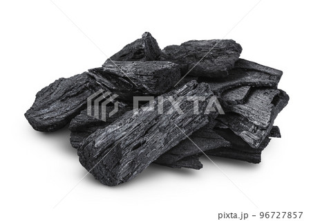 Natural wooden charcoal isolated on white background with full depth of field 96727857