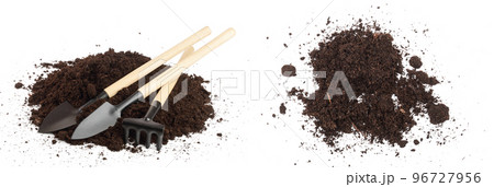 garden tools in soil isolated on white background garden tools in soil isolated on white background 96727956