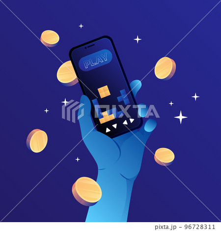 Crypto Game in your smartphone. P2E Crypto Games Illustration Crypto Game in your smartphone. P2E Crypto Games Illustration 96728311
