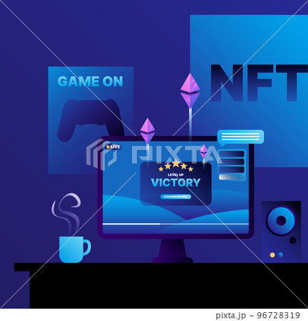 NFT Crypto Games Illustration. NFT Game streamer 96728319
