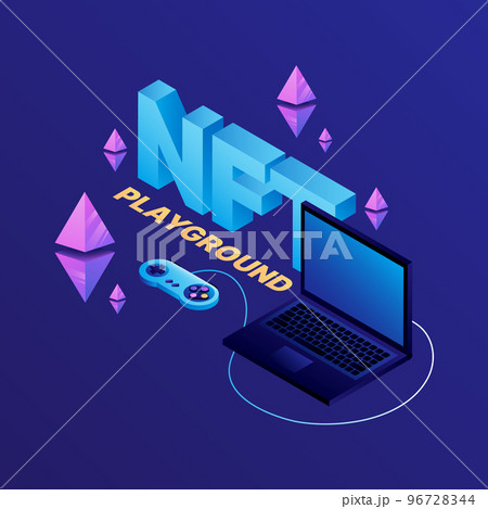 NFT playground digital illustration. P2E Crypto Games Illustration. Earn money playing crypto games 96728344