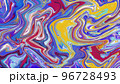 紫、青、黄色、カラフルなリキッドテクスチャ。マーブル模様。波模様 96728493
