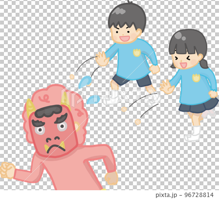 Children dispersing demons by throwing beans in a kindergarten 96728814