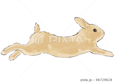 ジャンプするうさぎの水彩風 手描きイラストのイラスト素材 [96729628