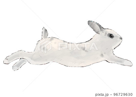 飛ぶうさぎの水彩風/手描きイラストのイラスト素材 [96729630
