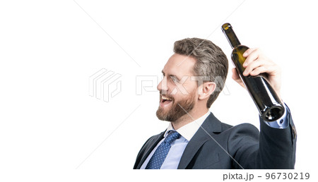 Lets celebrate. Happy boss celebrate with wine. Corporate celebration. For celebration Lets celebrate. Happy boss celebrate with wine. Corporate celebration. For celebration 96730219