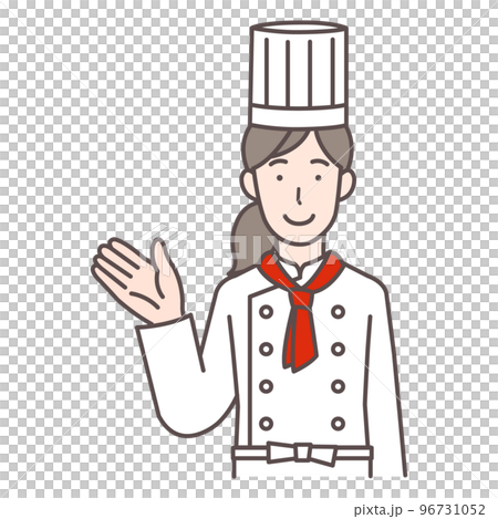 案内するコックさんの女性の上半身イラスト 案内するコックさんの女性の上半身イラスト 96731052