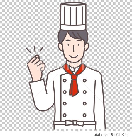 Illustration of a man's upper body of a cook who makes a guts pose Illustration of a man's upper body of a cook who makes a guts pose 96731053