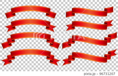 カーブのついた黄色のライン入りグラデーションりぼんラベル8種セットのイラスト(赤) カーブのついた黄色のライン入りグラデーションりぼんラベル8種セットのイラスト(赤) 96731207