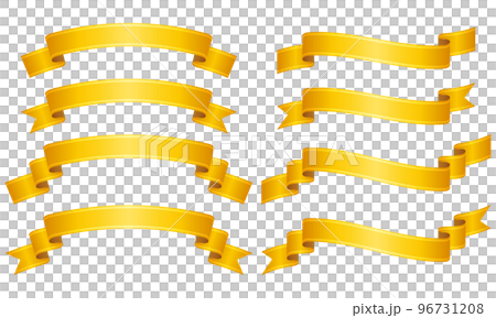 一組8種帶有彎曲黃線的漸變色帶標籤的插圖(黃色) 一組8種帶有彎曲黃線的漸變色帶標籤的插圖(黃色) 96731208