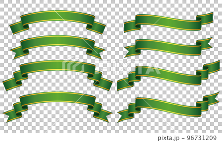 一組 8 種帶有彎曲黃線（綠色）的漸變色帶標籤的插圖 96731209