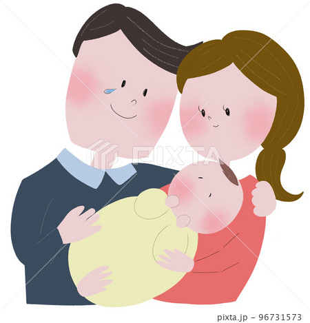 赤ちゃん誕生に感激して泣く若い父親と、赤ちゃんを抱く若い母親の風景 赤ちゃん誕生に感激して泣く若い父親と、赤ちゃんを抱く若い母親の風景 96731573
