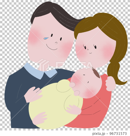 赤ちゃん誕生に感激して泣く若い父親と、赤ちゃんを抱く若い母親の風景 赤ちゃん誕生に感激して泣く若い父親と、赤ちゃんを抱く若い母親の風景 96731573