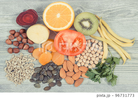 Healthy nutritious ingredients containing natural vitamin K and minerals Healthy nutritious ingredients containing natural vitamin K and minerals 96731773