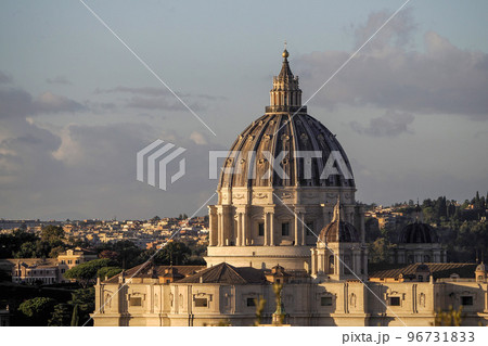 Dome of St Peter church in Vatican, Sunrise view from Gianicolo Hill 96731833