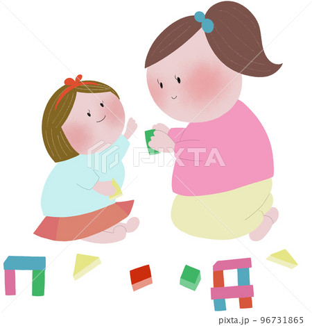 幼い姉妹がつみきで遊ぶ風景 96731865