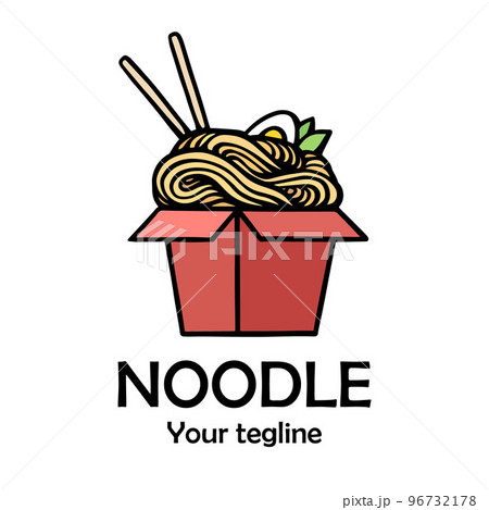 Asian Noodle and ramen logo. Chinese noodles in a box. Vector stock illustration. 96732178