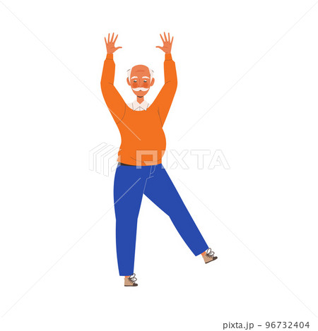 Happy and Rejoicing Senior Man Character Cheering Raising Hands Up Vector Illustration Happy and Rejoicing Senior Man Character Cheering Raising Hands Up Vector Illustration 96732404