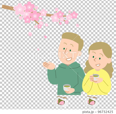 幾個外國遊客欣賞櫻花 96732425